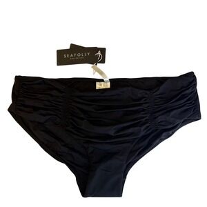 Seafolly Collective Black Ruched Retro High Waist Bikini Bottom Plus Size 18 NEW